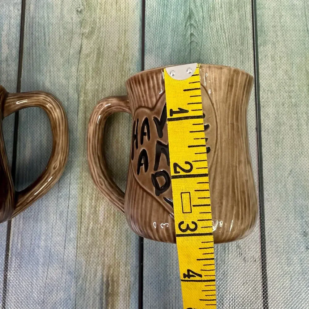 Owl Coffee Mug Set Of Two Vintage 70s Retro Brown Have A Nice Day Tea Hippie